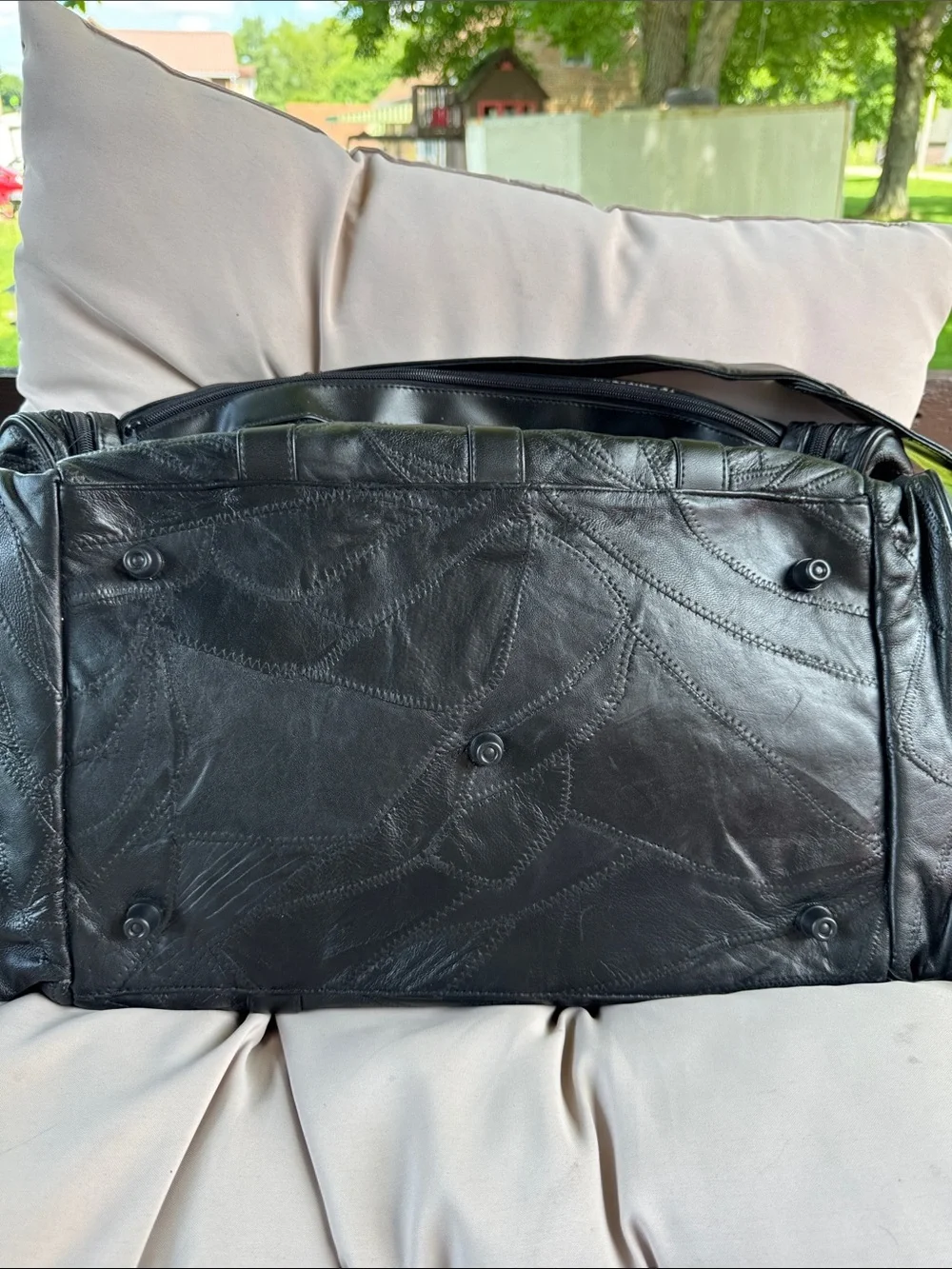 Men's Black Leather Patch Duffel Bag